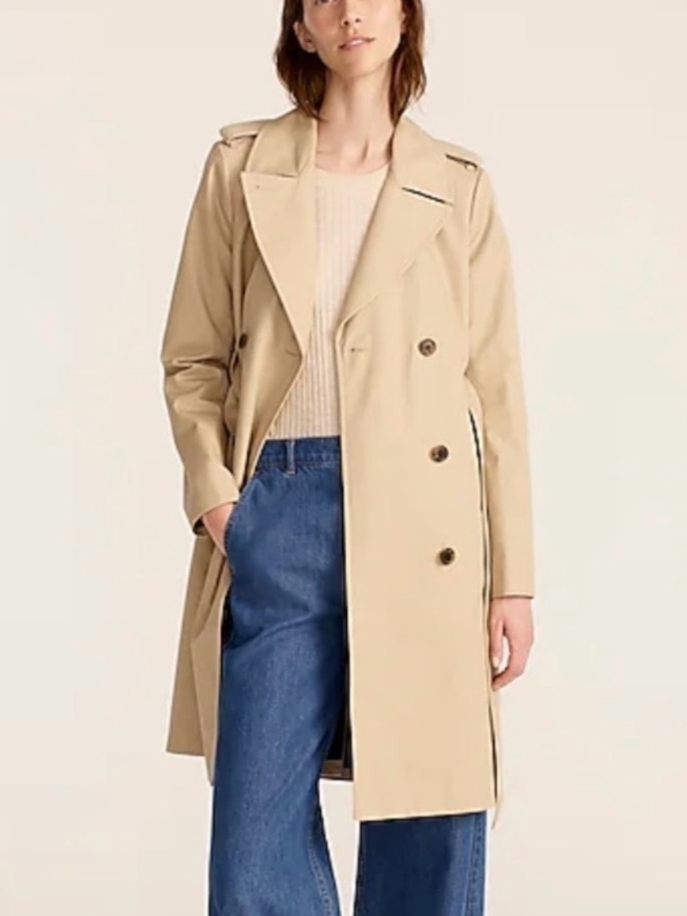 J. Crew Tan Double-Breasted Trench Coat with Belt - Picture 3 of 6